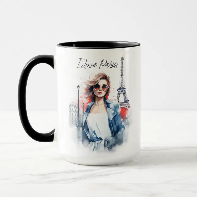 Watercolor Art of I love Paris Eiffel Tower Travel Mug