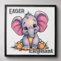 Eager Elephant  | Cute Cartoon Kid's Nursery Art Peel And Stick Photo Tile