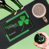 Green Glitter Shamrock Happy St Patrick’s Day  Bar Mat