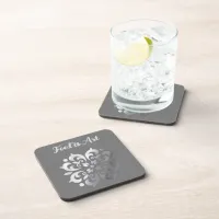 Tranquil Silver & Gray Monogram | Beverage Coaster