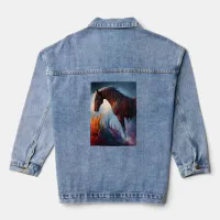 Elegant Prismatic Arabian Horse Digital Art Denim Jacket