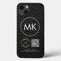 Company Logo QR Code Monogram Black Faux Leather  iPhone 13 Case