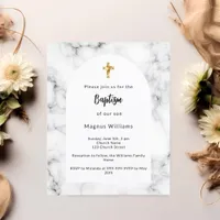 Marble arch gold cross baptism invitation