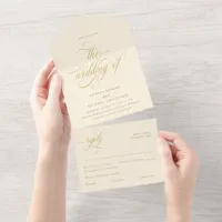 Luxury Elegant Calligraphy Cream and Gold Wedding All In One Invitation