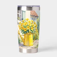 Pretty Yellow Flowers in Watering Can Insulated Tumbler
