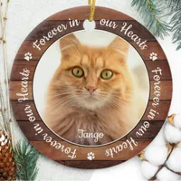 Rustic Pet Memorial Paw Prints Cat Dog 2 Photo Ceramic Ornament