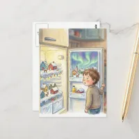 Adorable Winter Scene in Refrig Amazed Boy Postcard