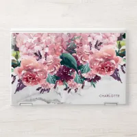Chic Vintage Pink Watercolor Floral Marble HP Laptop Skin