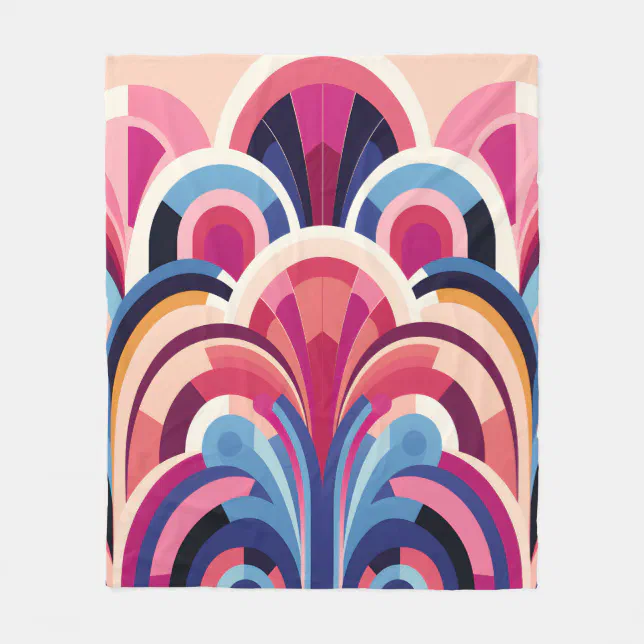 1920 Retro Art Deco Pink, Purple, Blue Modern Fleece Blanket