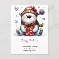 Sweet Polar Bear in a Santa Hat Happy Holidays Postcard