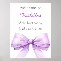 Purple lavender bow birthday party welcome poster