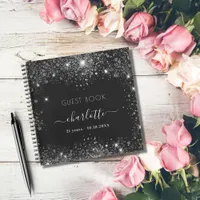 Guest book birthday black silver glitter name