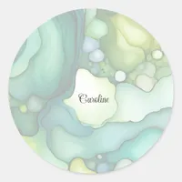 Serenity in Green Abstract Flowing Forms Classic Round Sticker