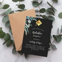 Black greenery gold cap 2025 graduation party invitation
