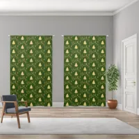 Christmas Gold Stars & Trees Deep Green Background Blackout Curtains