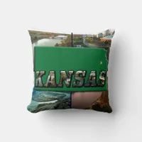 Kansas Map and Photos Throw Pillow
