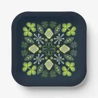 Shamrock Clover Floral Mandala Blue Paper Plates