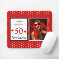 Fabulous 50 Birthday Custom Name Photo 50th W Red Mouse Pad