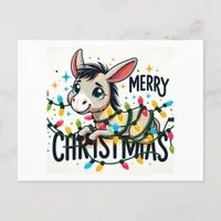 Adorable Merry Christmas Donkey Postcard