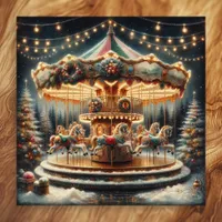 Vintage Merry-Go-Round Whimsical Christmas Poster