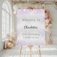 Birthday silver purple glitter welcome foam board