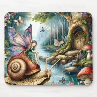 Pretty Fairy Land with cute Snail and Butterflies Mouse Pad