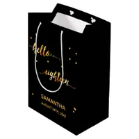 18th birthday black gold hello 18 typography name medium gift bag