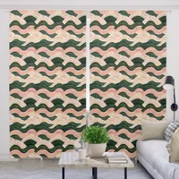 Pink, Green, Black and Gold Wavy Striped  Blackout Curtains