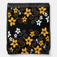 Modern Orange Tropical Floral  Drawstring Bag