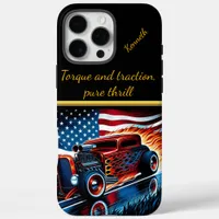 Vintage hot rod racing down a patriotic highway iPhone 16 pro max case