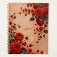 Red Roses Floral Spiral-bound Botanical Print Planner