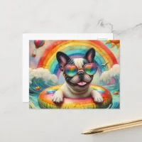 French Bulldog on a Rainbow Color Float Postcard