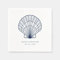 Seashell Beach Navy Blue Coastal Wedding Napkins