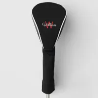 Stylish Minimalist Monogrammed Black Red Golf Head Cover