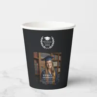 Black Classy Laurel Wreath Emblem Graduation Photo Paper Cups