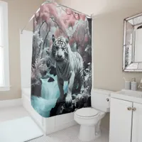 Majestic White Tiger by the Waterfall bathroom Shower Curtain