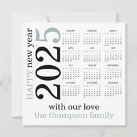 Happy New Year 2025 Blue White Calendar  Holiday Card