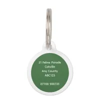 Simple Minimalist 2-Sided Green White Cat Address Pet ID Tag