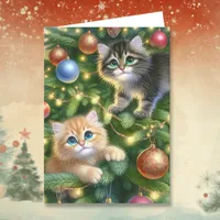 Cute Kittens in the Christmas Tree  Holiday Card