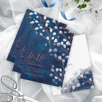 Watercolor Snowdrops Wedding Navy/Copper ID726 RSVP Card