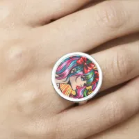 Pretty Pop Art Comic Girl with Bows Ring