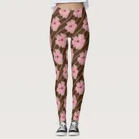 Pink Flowers And Stripes Leggings