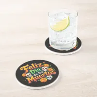 Colorful Day of the Dead Candy Skulls Marigolds Coaster