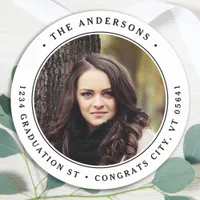 Modern Photo Personalized Round Return Address Classic Round Sticker