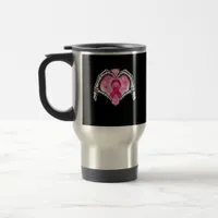 Breast Cancer Skeleton Hand Heart Sign Ribbon Awar Travel Mug