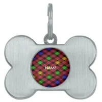 Gingham Check Multicolored Pattern Pet ID Tag