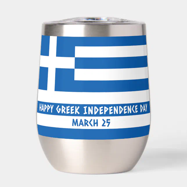 Happy Greek Independence Day Greek Flag Thermal Wine Tumbler