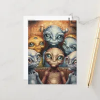 A family of aliens postcard