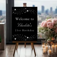 Birthday party black silver stars elegant welcome foam board