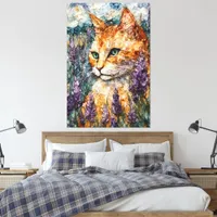 A beautiful ginger cat in a lavender field  canvas print